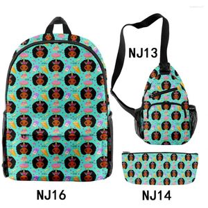 Zaino harajuku divertenti ragazze africane stampa 3d 3pcs/set di borse da scuola per alunni per laptop per laptop per il percorso per latta