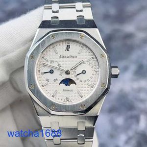 セレブリティAPリストウォッチロイヤルオーク25594st Precision Steel MaterialWhite Plaid Dial Dial Date Week Moon Phase Automatic Mechanical Mens Watch