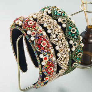 High-quality European And American Heavy Craft Rhinestone Hair Hoop Sponge Wide Edge Baroque Headband 3 colors Jewelry Wholesale Factory #018