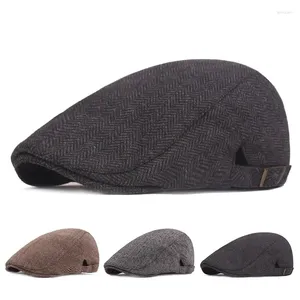 Berets Men Retro Herringbone Grid Sboy Caps Британские художники шляпы весна и лето регулируемая плоская крышка хип -хоп