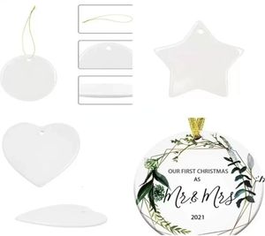 新しい3インチ昇華空白白いチルストマスエンゲージ化されたカスタマイズされたオーナメントラウンドハートサークルスターシェイプセラミッククリスマスツリー装飾1970968