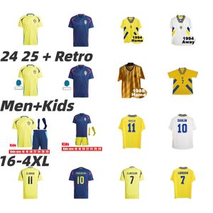 24 25 Suécia Seleção Nacional Ibrahimovic Forsberg Jerseys de futebol Larsson Ekdal Isak Home Away 1988 94 Dahlin Brolin Schwarz Andersson Ingesson Men Children Football camisa de futebol