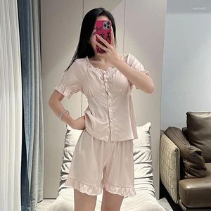 Ev Giysileri Bahar Pijama Pijamaları Set Kadınlar Kısa Kollu Gömlek Şortları Uyku Takım Silky Saten Gece Giysileri