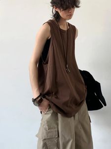 HOUZHOU Sport Mens Tank Tops Gym Hombre Sleeveless Tee Vest Men Streetwear Loose Casual Basketball Brown O-neck Cotton 240402