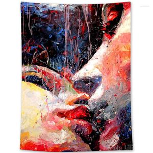 タペストリーズカップル女性愛好家のために男性にキスする抽象芸術