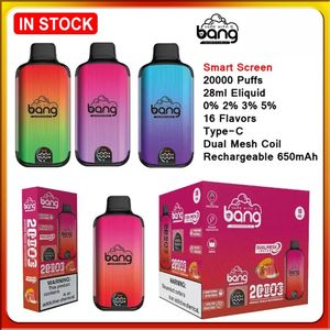 Bang Vape 20000 Puff 20K Puff 28ml vorinstalliert 650 mAh wiederaufladbare Dual -Mesh -Spulen -Vape -Stift Einweg 0%2%3%5%E Zigarette mit 650 mAh Batterie intelligent