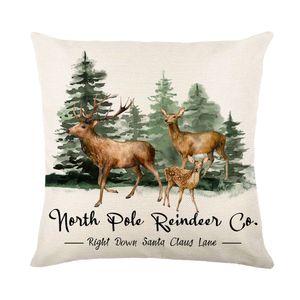 LINEN KLAST KULLOW COVER 18x18 Inch Christmas Moose Print Pillow Case Home Decor Cumow Case Cushion Cover för bäddsoffa