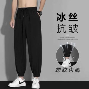 2024 Summer Thin Ice Silk Pants Leggings Mens Trendy Loose Workwear Handsome Quick Drying Casual