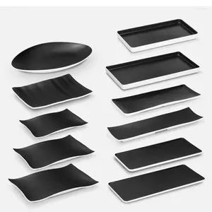 プレートメラミン長方形寿司板の食器黒と白のディナープラスチックカフェテリアサービングトレイ
