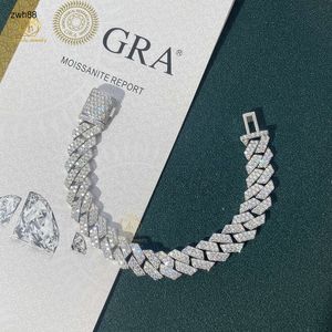 Top quality 925 silver iced out custom hip hop jewelry moissanite chain 12mm 7inches cuban link bracelet