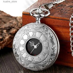 Pocket Watches Retro Bronze Vintage Pocket Necklace Chain Pendant Black Antique Steampunk Mens Quartz Pocket es Relogio De Bolso L240402