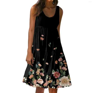 Casual Dresses Women's Summer Fashion Sleeveless Sunflower Floral Printed Loose Patchwork Beach Dress Fashionable and Simple