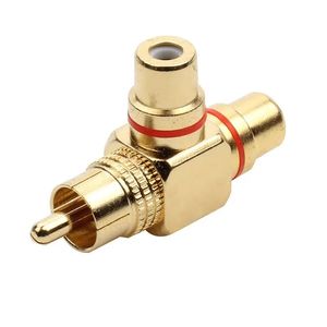 2024 RCA masculino de ouro de alta qualidade para 2 fêmea RCA Splitter Adaptador Av Video Audio T Plug RCA 3 Way Plug R Connector - Para RCA Audio