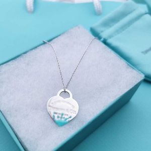 Designer Brand Tiffays Classic Blue Enamel Heart Tag Pendant 925 Sterling Silver Necklace Womens Dropped Adhesive Shaped Collar Chain Jewelry