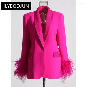 Abiti da donna Temperamento Blazer sciolti per le donne Scialle Collar Manica lunga Spliced Feather Chic Blazer Fashion Fashion Case 2024