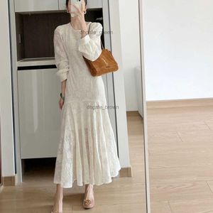 2024 Early Spring New Celebrity Tea Break French Dress High end White Chiffon Embroidered Fishtail Long Dress for Women