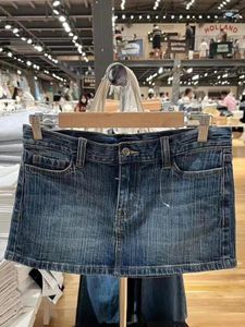 Kjolar y2k flickor casual kvinnor blå denim mini 2024 sommar vintage hög midja fast färg kvinnliga chic bottnar