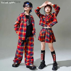 Byxor Hip Hop Girls Color Plaid jacka kjolar pojkar street dans skjorta last byxor barn streetwear kläder set barn jazzshow kostym l46