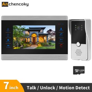 Doorbells 7 Inch Home Intercom System Wired Video Doorbell With Outdoor Doorbell Supports Motion Detection Unlocked for apartment / office