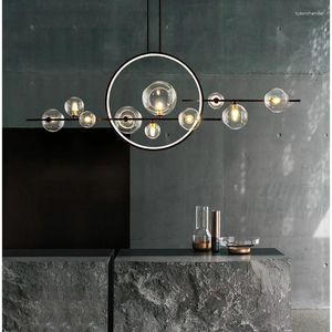 Ljuskronor modernt ringformat glas ledkrona för bar matsal kök sovrum hängslampa svart hem dekoration hängande ljus fixtur