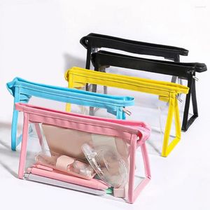 Storage Bags 3Pcs Clear Pencil Pouch With Zipper Transparent PVC Simple Children Student Pen Bag Bath Toiletry Wash