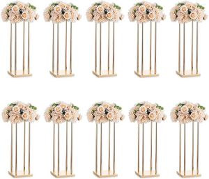 Dekorativa plattor Flower Vase med guldkolonn Stand Metal Road Lead Wedding Centerpiece Event Party Decoration 10 PCS