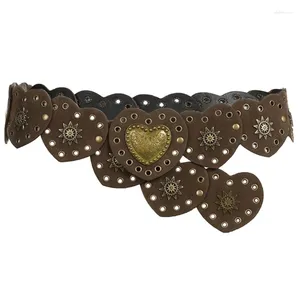 Cintos de cintura de corte exclusivo para mulheres de couro pu PU Brown embelezado decorado com amor coração