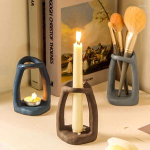 Titulares de vela Titular moderno Cerâmica Arte abstrata Candlestick Table Centerpipe para festa de casamento Decoração de casa Makeup Brush Storage Rack