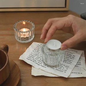 Titulares de vela 20 PCS Luz de chá votiva para a mesa flutuante Piece clear Glass Clear Mini Ritbed Holiday Decor