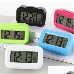 Desk & Table Clocks Plastic Mute Alarm Clock Led Smart Temperature Posensitive Bedside Digital Sn Nightlight Calendar Drop Delivery Ho Dh6Qf