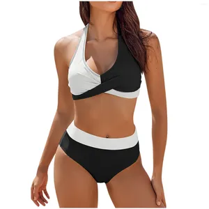 Swimwear femminile set bikini a due pezzi per donne avvolgenti spinge up costumi da bagno a colori ad abito da bagno ad alta vita retrò americano retrò