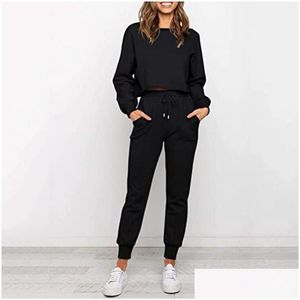 Women'S Two Piece Pants Womens Tracksuits Casual Set Gradient Solid Color O Neck Long Sleeve Sweatshirts Sweatpants Drop Delivery App Dhxgf