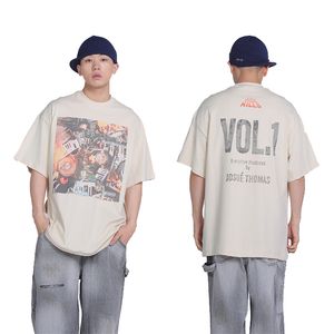 24SS Summer EUA Metal Resíduo Vintage Print Tee Fashion Men's Short Skateboard Tshirt Camise
