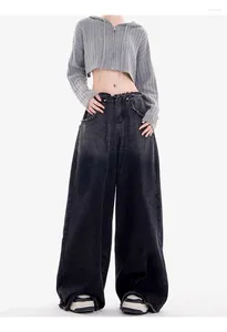 Women's Jeans Women Washed Vintage Baggy Elastic Waist Oversized American Trouser Denim Wide Leg Streetwear Straight Basic Pants Y2k