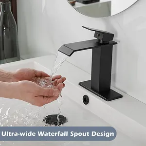 Bathroom Sink Faucets Black Faucet Modern Waterfall Matte Single Hole Handle Bath Lavatory Vanity Stopper 6004