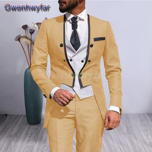 Gwenhwyfar Casual Groom Tuxedos Fashion Wedding Suits For Men Jacket3 Piece Set Custom Prom V-Neck Blazer Terno Masculino 240326