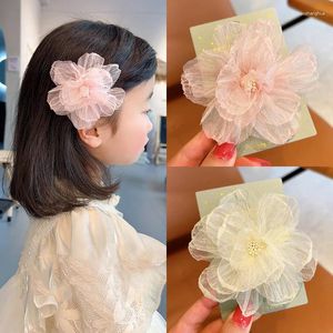 ヘアアクセサリーキッズガールズのためのフレンチシフォンフラワークリップ甘い布の花ヘアピンポニーテールホルダーヘッドウェア