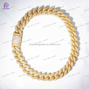 패션 커스터마이즈 Moissanite Cuban de 10mm 10k 14k 18k 골드 다이아몬드 이끼 쿠바 체인 3 Row Stone Miami Cuban Link Chain