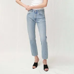 Damen Jeans Totem-Women's High Tailled gerade Hosen Twisted Naht Asymmetrie dünne losen Stil Cotton Casual Classic Classic