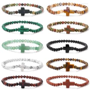 Strand Minimalist Cross Bracciale Men 4mm Stone Naturale Tiger Eye Agates Rose Quartz Braccialetti Donne coppia Gioielli Preghiera Regalo