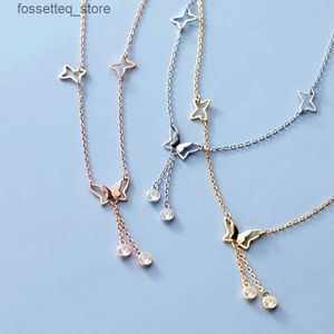 Tornozeleiras miqiao 925 Sterling Silver Silver Tornozel Butterfly Borbolefly Rose Gold para joalheria Women Foot Feminino na perna L46