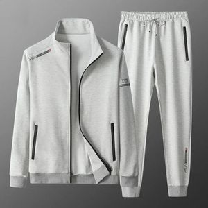 2 PCSSET Men Coat Pants Suit Stand Gollar Zipper Clre Soft quente Casual Casual Cintura Sports Sports 240403