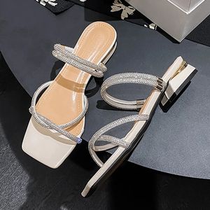 Kristallschmale Band Gladiator Sandalen Frauen Zwei Wege tragen mit niedrigem Absatz Sandalien Mujer35-43 Glitzer Strass Summer Schoenen Dames 240329