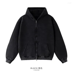 Men's Hoodies Children's Clothing In Europe And America High-quality 360G Plush Insulation Double Zippered Hoodie Dark Washed Old Jacket