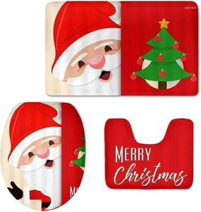 Bath Mats 3 Piece Set Red Christmas Pattern Soft Thicken Bathroom Mat Contour Toilet Cover Rug With Santa Claus And