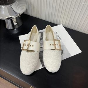 Slippers Elegant Mary Janes Flats Shoes Women Black Buckle Strap Shallow Casual Ballet Ladies Spring Autumn Real Wool Loafers 2024