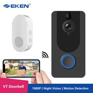 Doorbell Eken V7 HD Kamera do drzwi 1080p inteligentna kamera wideo Wi -Fi wizualna intercom nokticka ip Door Bell Bezprzewodowy aparat bezpieczeństwa