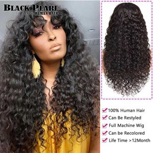 Synthetic Wigs Black Pearl Jerry Curly Wig With Bangs Human Hair Glueless Wigs Short Pixie Bob Cut Human Hair Wigs With Bangs Highlight Bob Wig Y240404