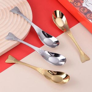 Dinnerware Sets 1pcs Stainless Steel Spoon Creative Fishtail Long Handle Tableware Household Children Feeding Adult Family Dinner