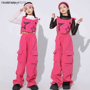 Pantaloni di pantaloni hip hop hop sweet rose gilet top top cargo pantaloni bambini principessa streetwear bambini jazz street dance costumi carini set di vestiti l46